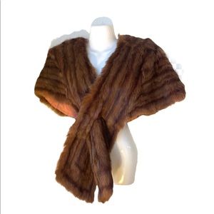 Vintage real fur stole pull through wrap